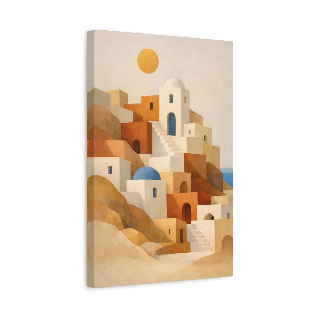 Nature Hillside Village White And Terracotta - Canvas Wall Art Print