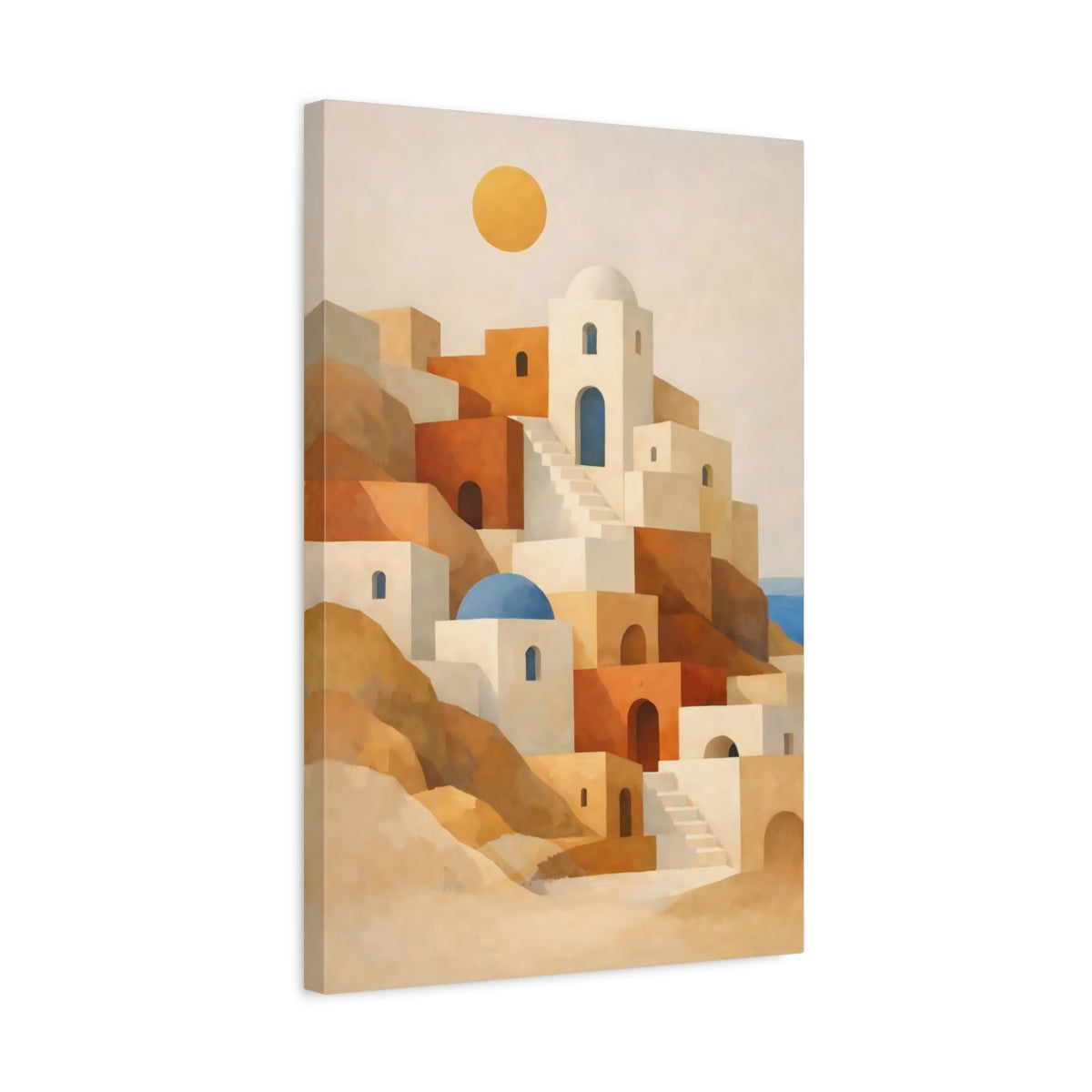 Nature Hillside Village White And Terracotta - Canvas Wall Art Print