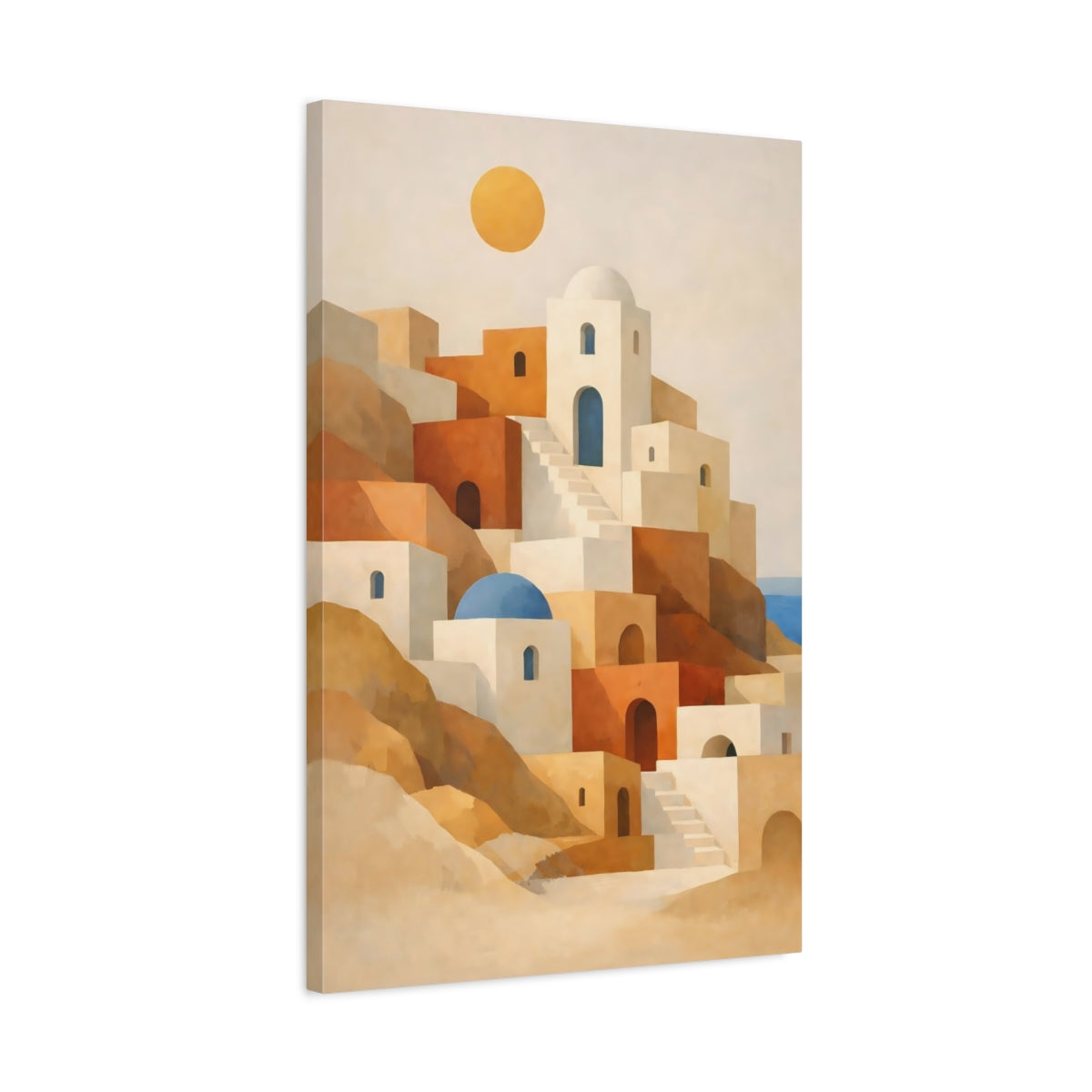 Nature Hillside Village White And Terracotta - Canvas Wall Art Print
