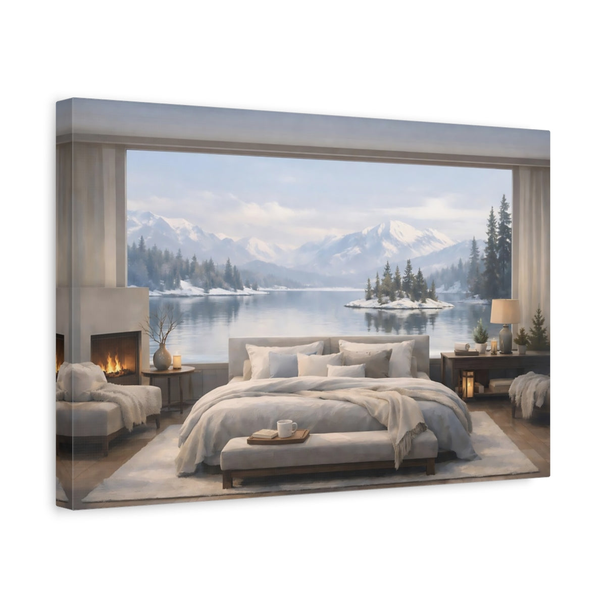 Winter Lake Landscape Nature - Canvas Wall Art Print