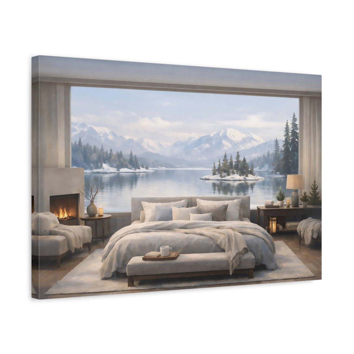 Winter Lake Landscape Nature - Canvas Wall Art Print