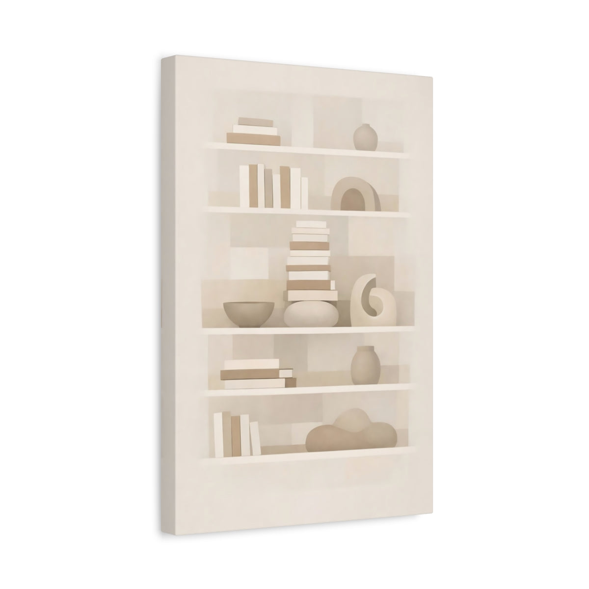Side Mockup 4. Abstract Bookshelf Neutral Abstract Bookshelf shown as stretched canvas wall art