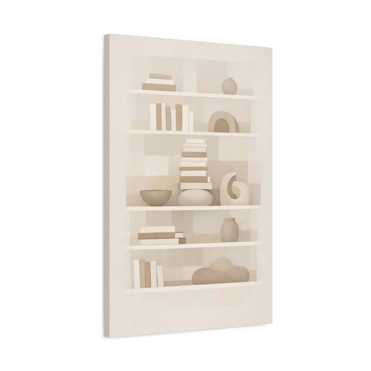 Side Mockup 2. Abstract Bookshelf Neutral Abstract Bookshelf shown as stretched canvas wall art
