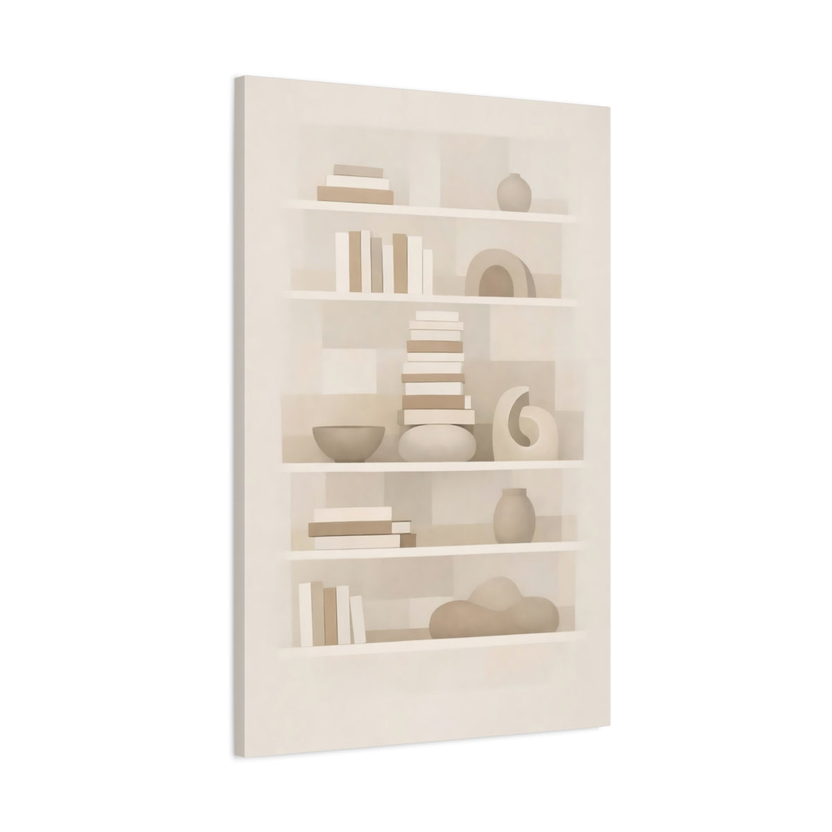 Side Mockup 1. Abstract Bookshelf Neutral Abstract Bookshelf shown as stretched canvas wall art