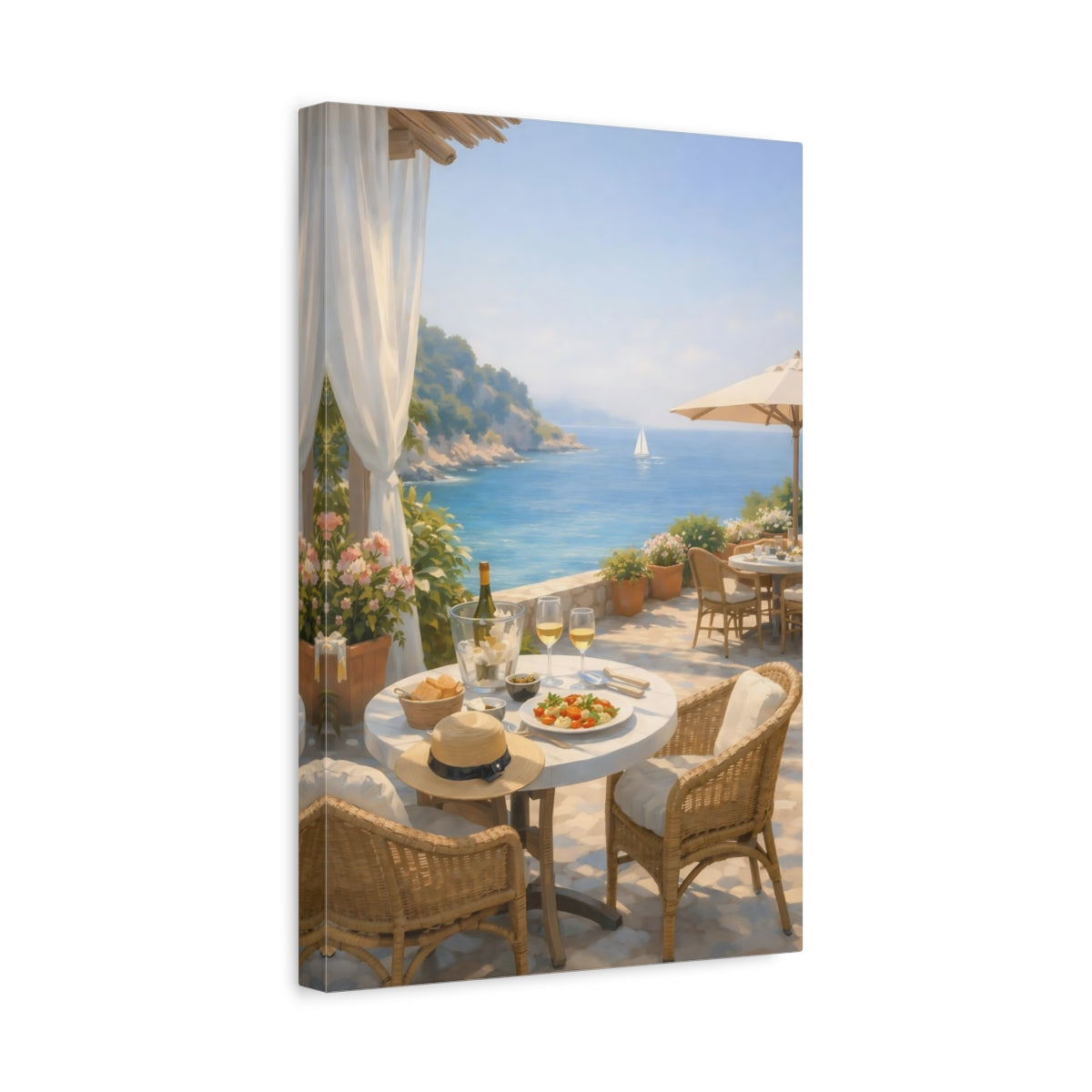 Side Mockup 4. Nature Seaside Terrace Blue Ocean Terrace shown as stretched canvas wall art