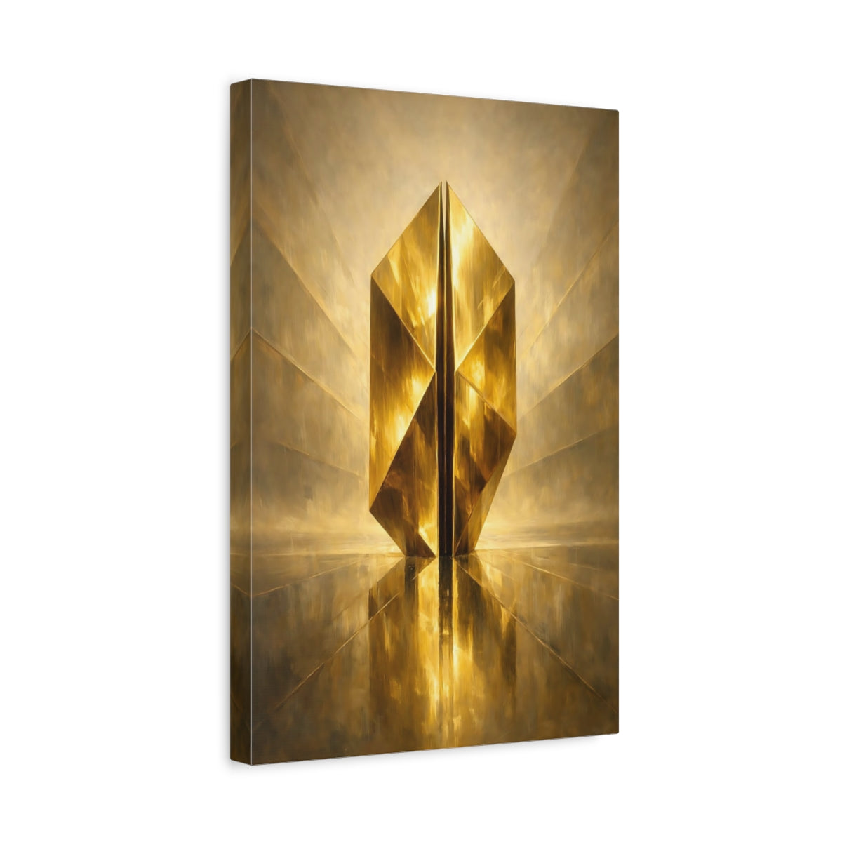 Side Mockup 4. Abstract Golden Prism Gold Abstract shown as stretched canvas wall art