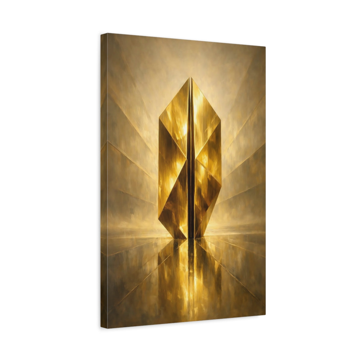 Side Mockup 3. Abstract Golden Prism Gold Abstract shown as stretched canvas wall art