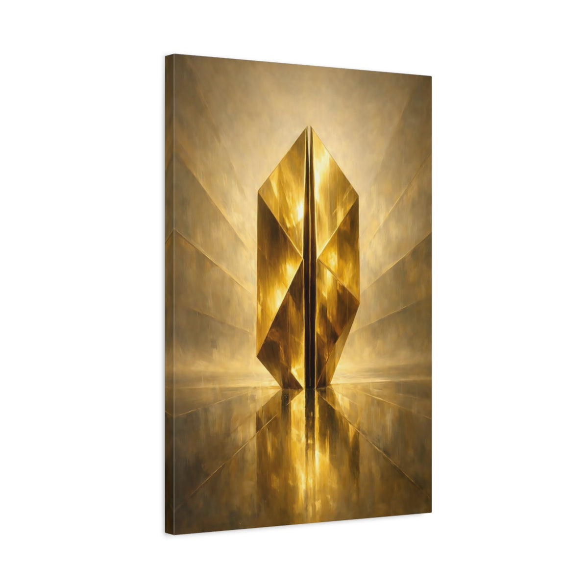 Side Mockup 2. Abstract Golden Prism Gold Abstract shown as stretched canvas wall art