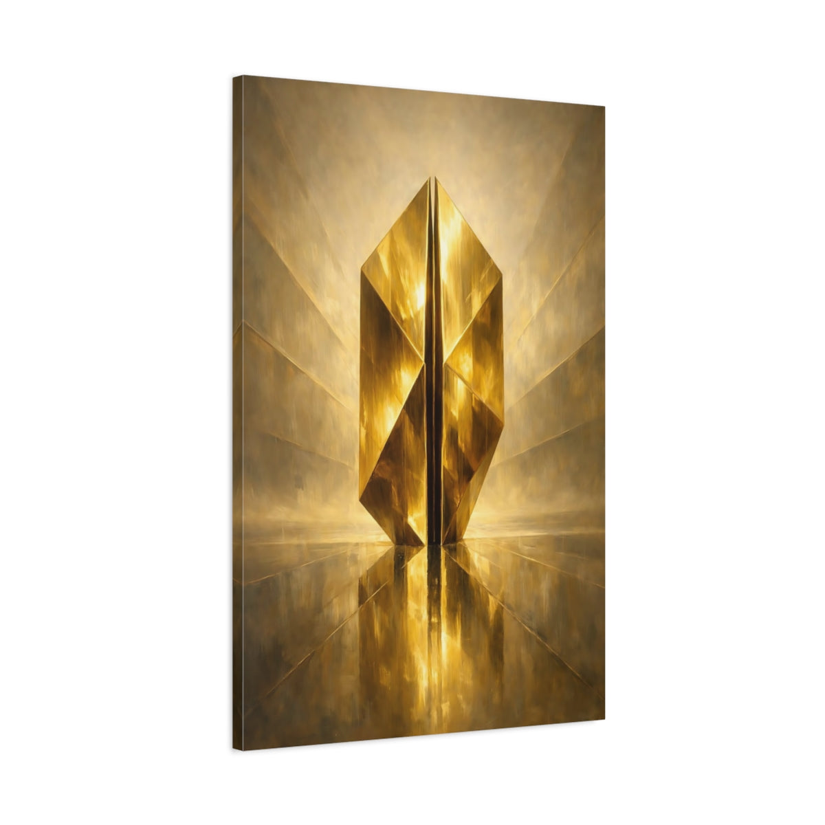 Side Mockup 1. Abstract Golden Prism Gold Abstract shown as stretched canvas wall art