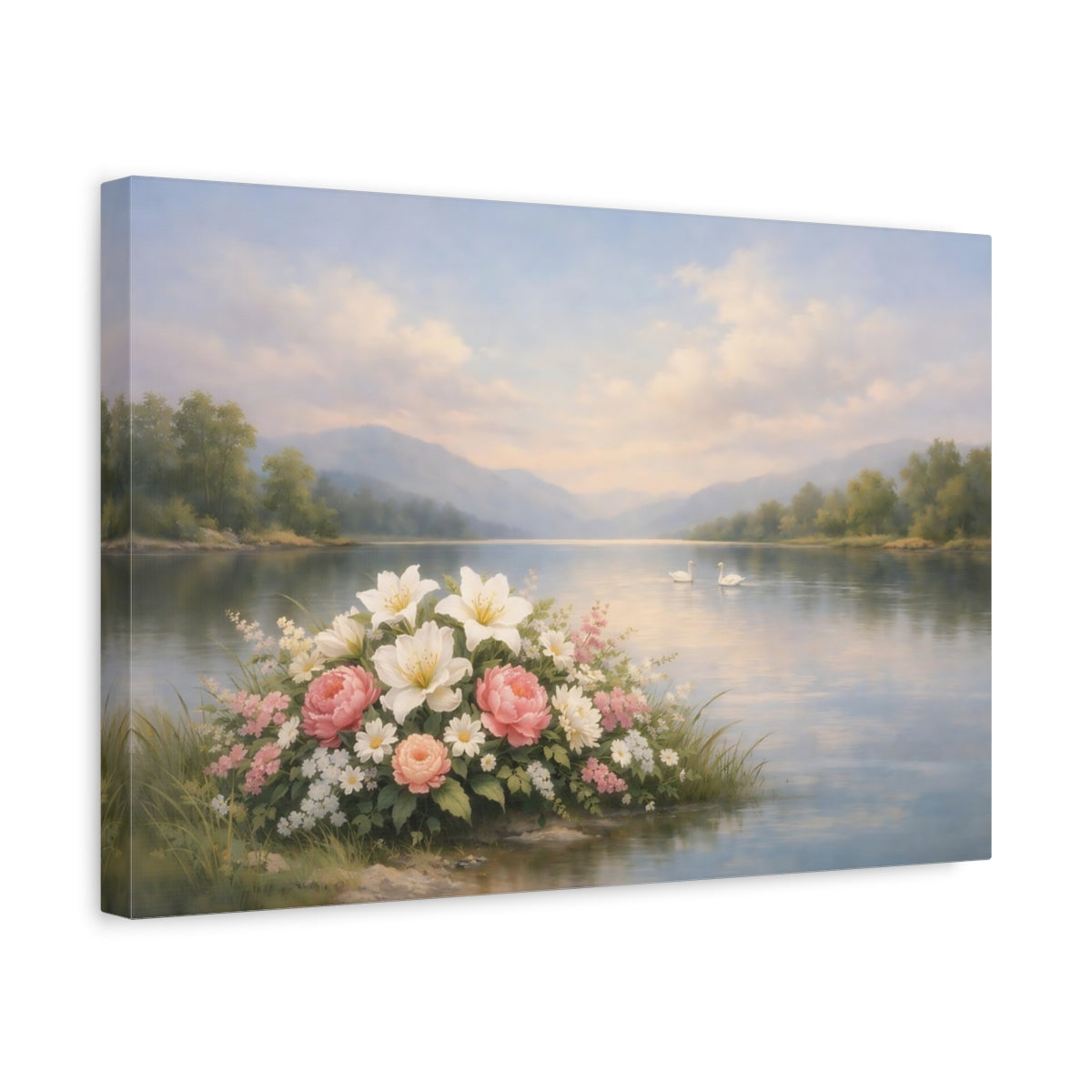 Floral Peaceful Lake Flowers Nature - Canvas Wall Art Print