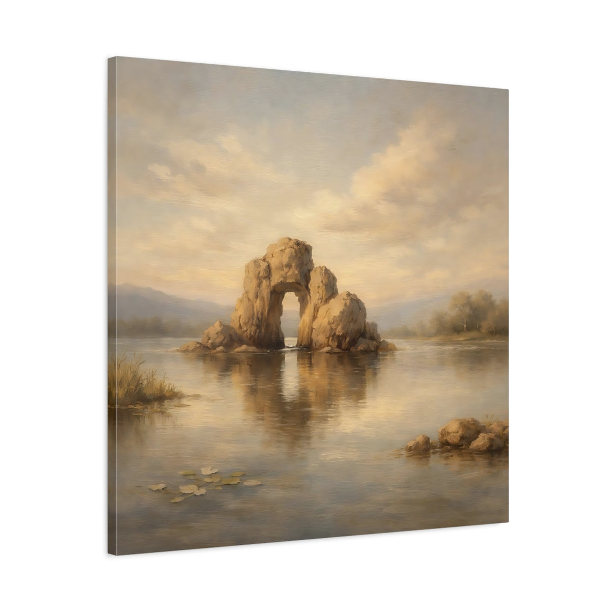 Side Mockup 3. Nature Rock Arch Warm Tones Landscape shown as stretched canvas wall art