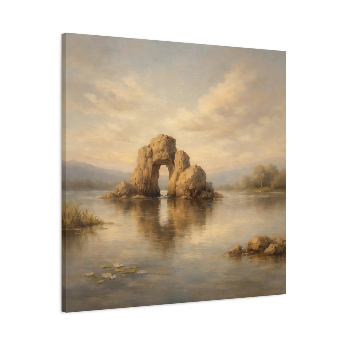 Side Mockup 2. Nature Rock Arch Warm Tones Landscape shown as stretched canvas wall art