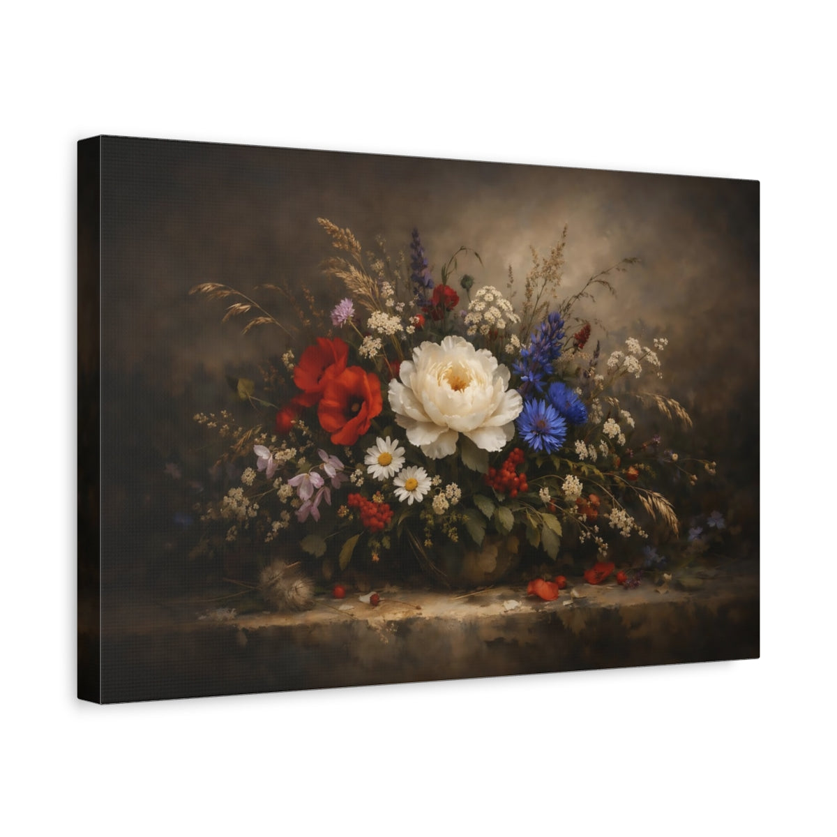 Dark Dramatic Wildflowers Romantic Flower Bouquet Floral - Canvas Wall Art Print