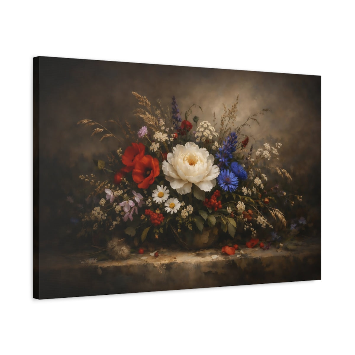 Dark Dramatic Wildflowers Romantic Flower Bouquet Floral - Canvas Wall Art Print
