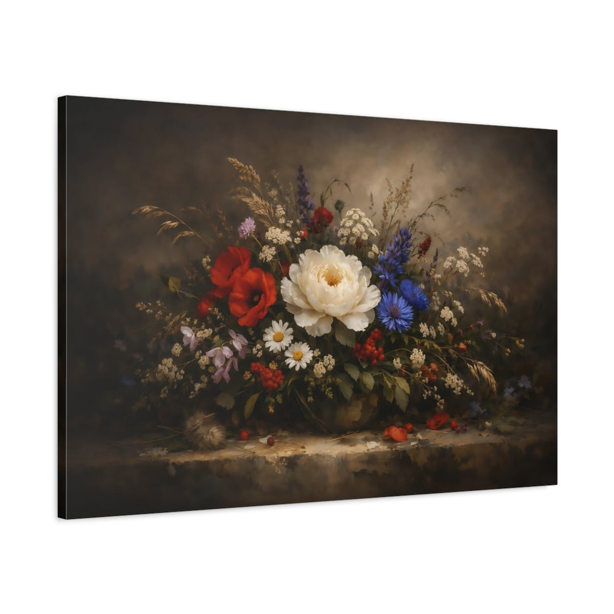 Dark Dramatic Wildflowers Romantic Flower Bouquet Floral - Canvas Wall Art Print