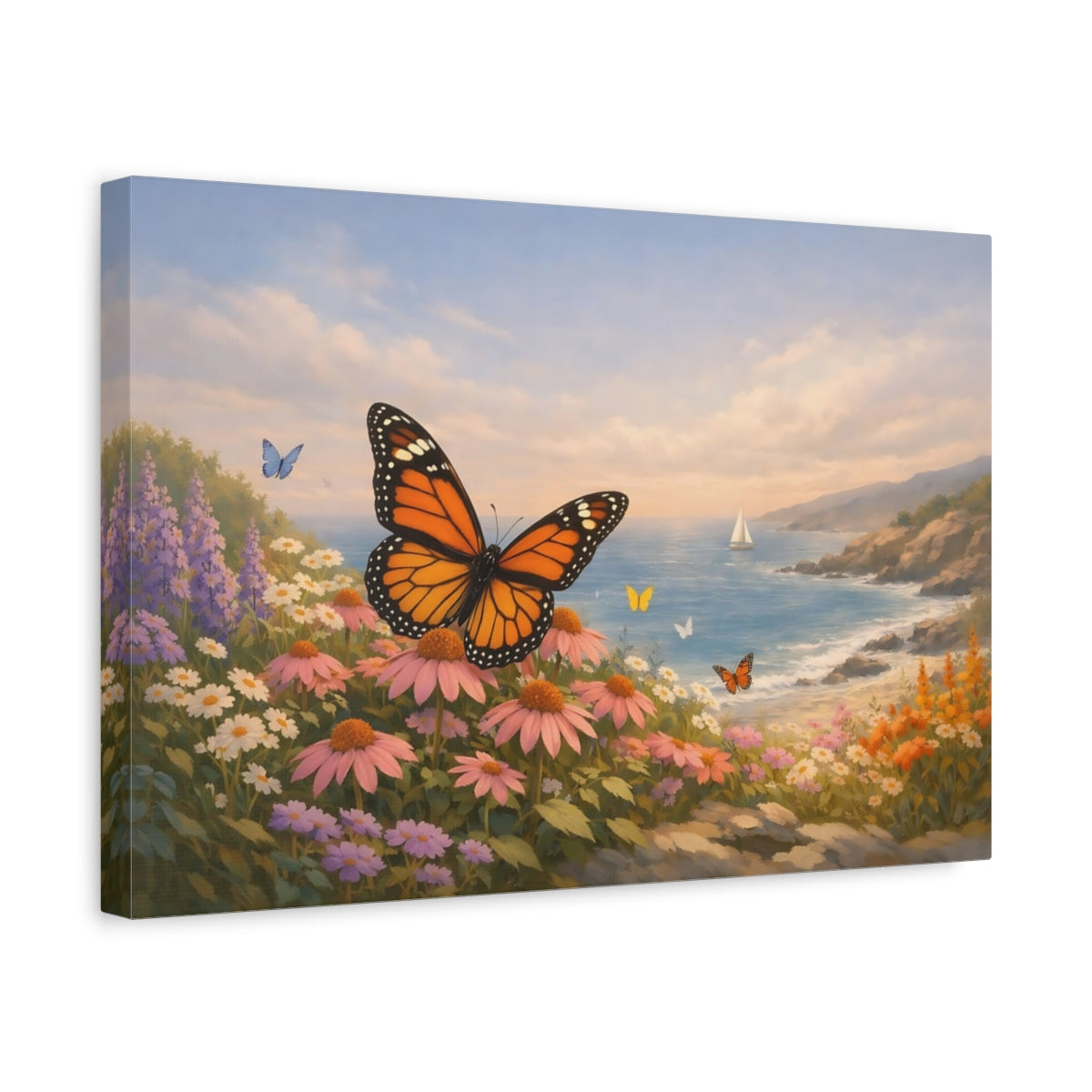 Seascape Butterfly Garden Nature - Canvas Wall Art Print