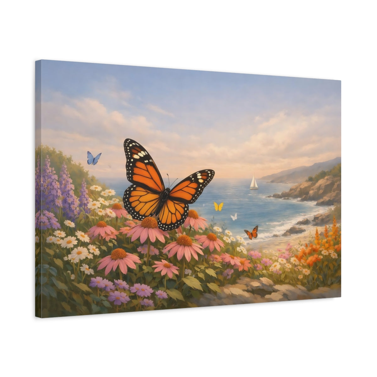Seascape Butterfly Garden Nature - Canvas Wall Art Print
