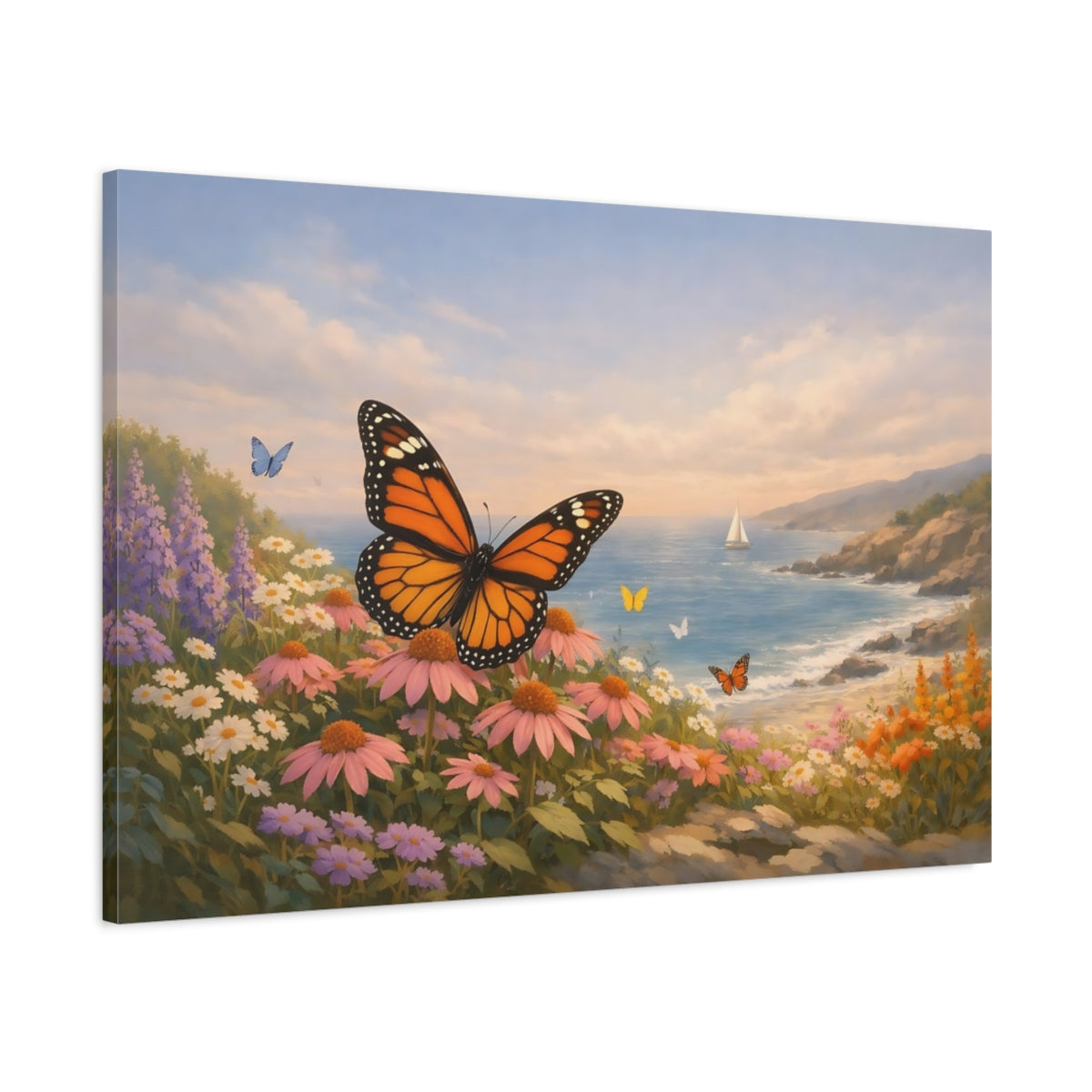 Seascape Butterfly Garden Nature - Canvas Wall Art Print