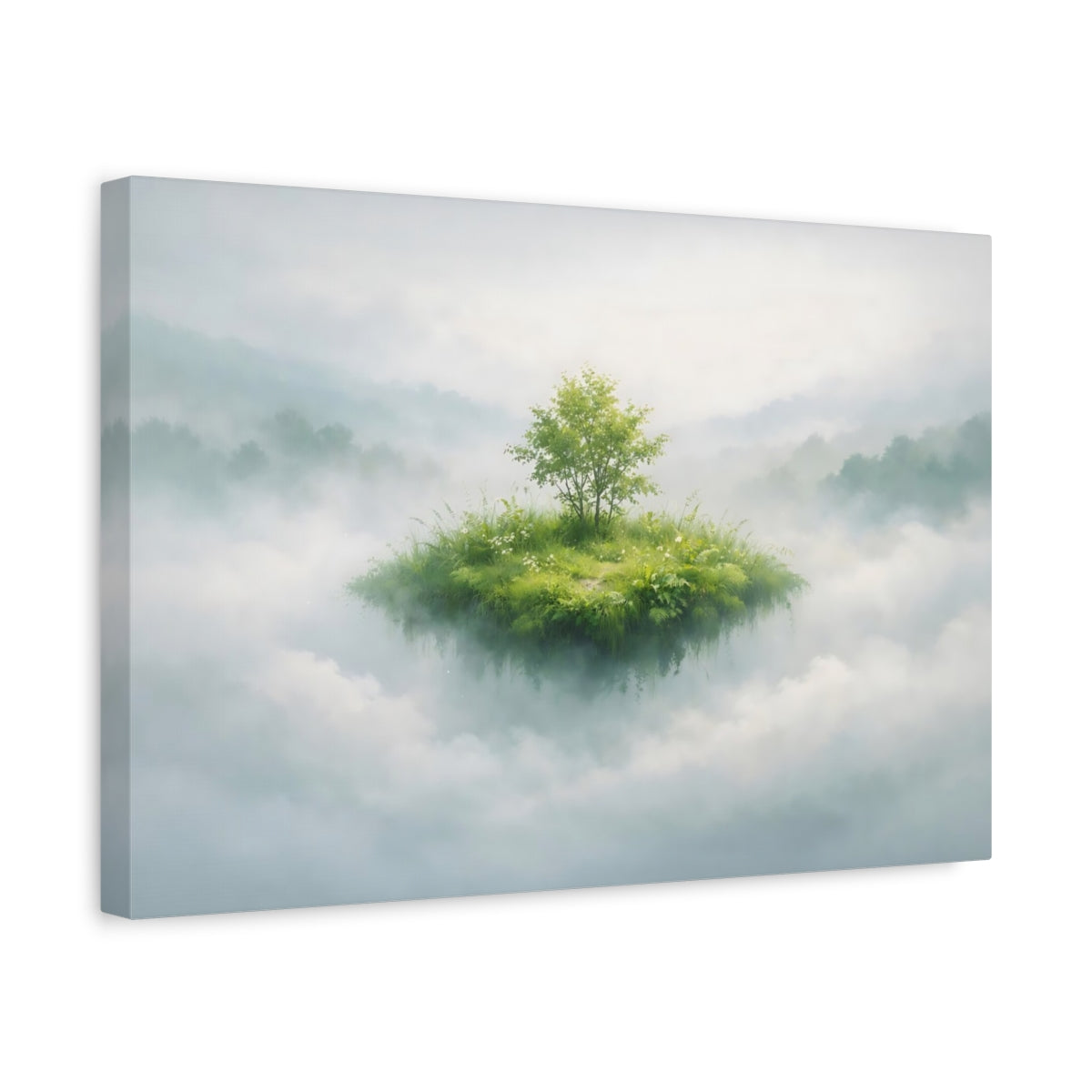 Mist Depth Leaves Green Floating Island Nature - Canvas Wall Art Print