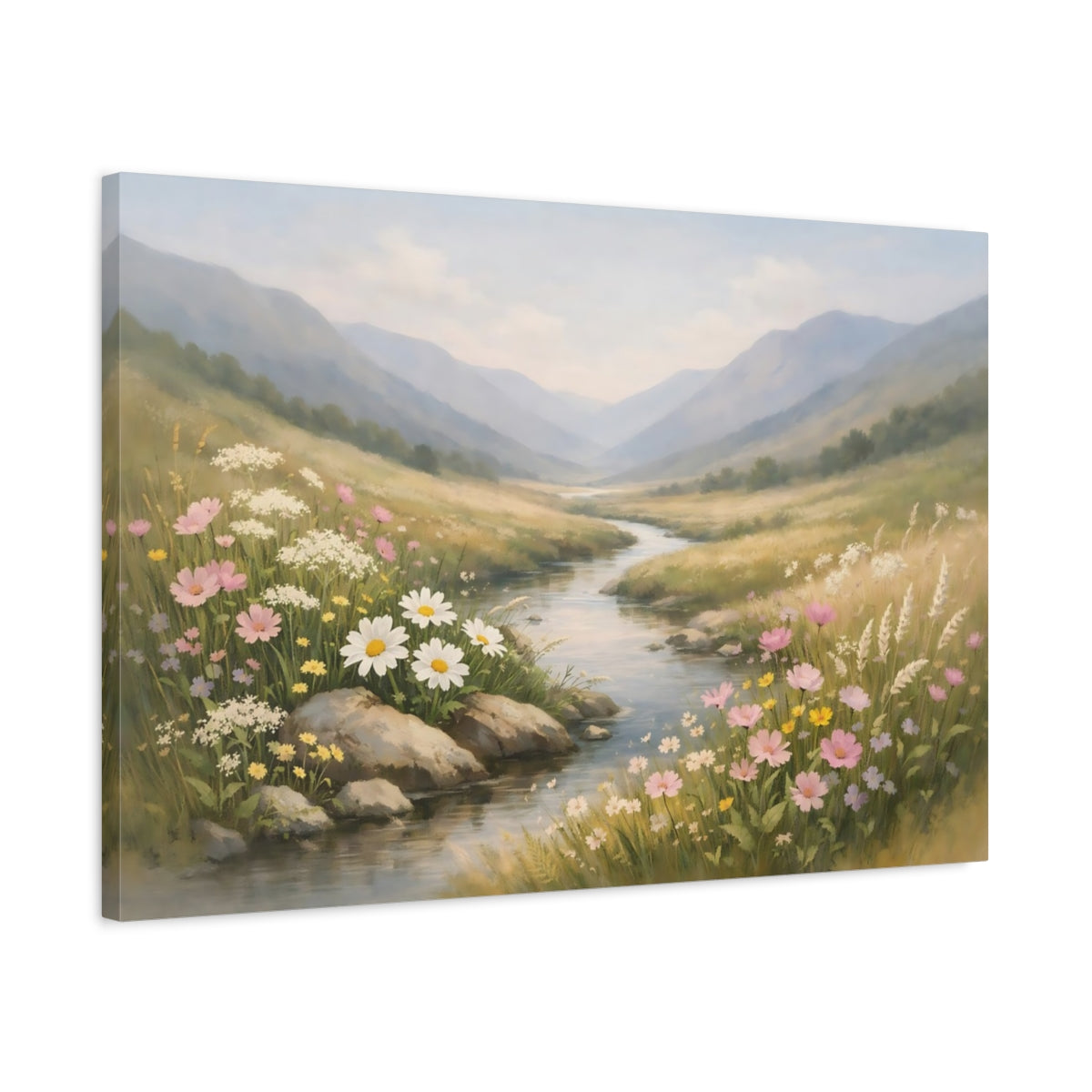 Japandi Wildflowers Valley River Nature - Canvas Wall Art Print
