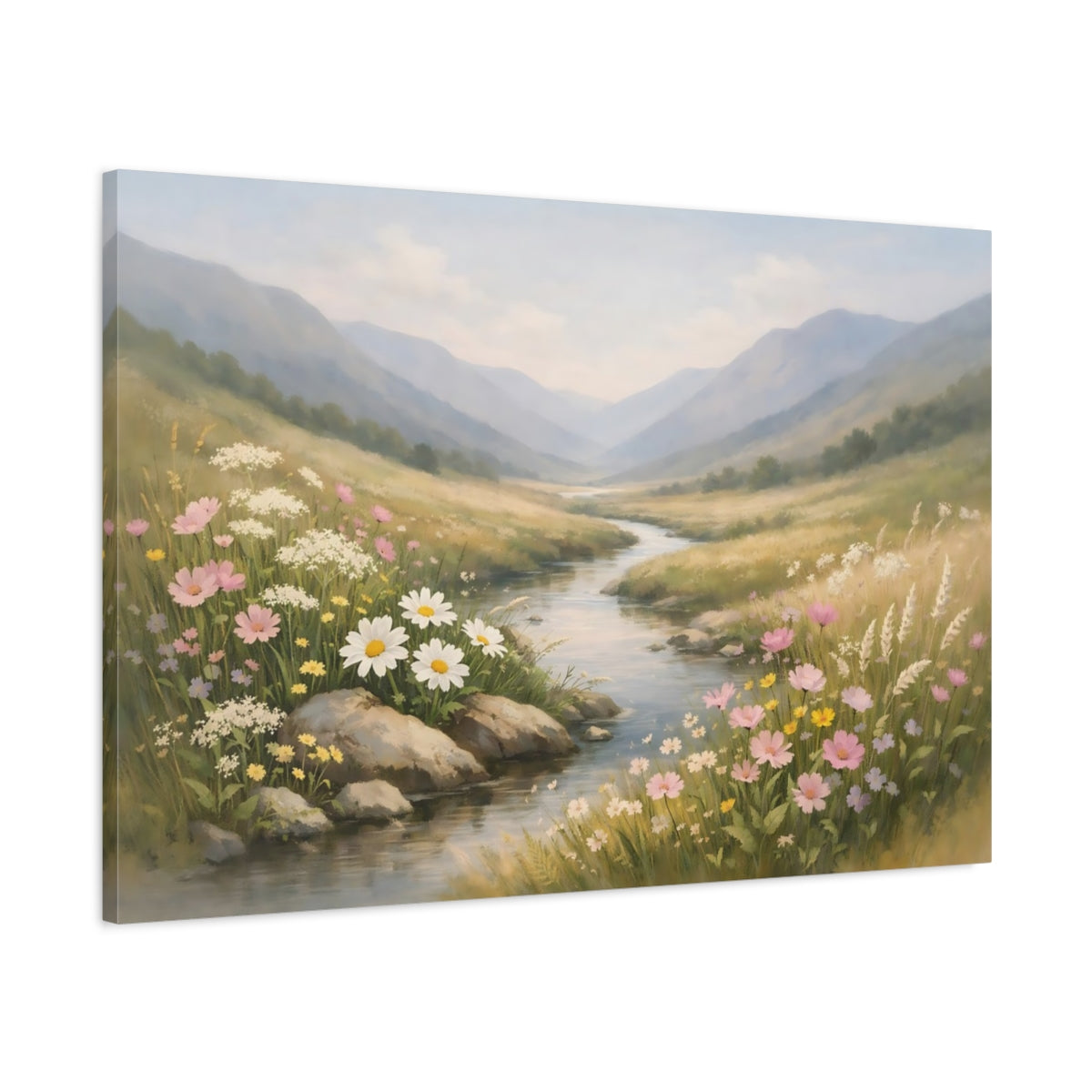 Japandi Wildflowers Valley River Nature - Canvas Wall Art Print