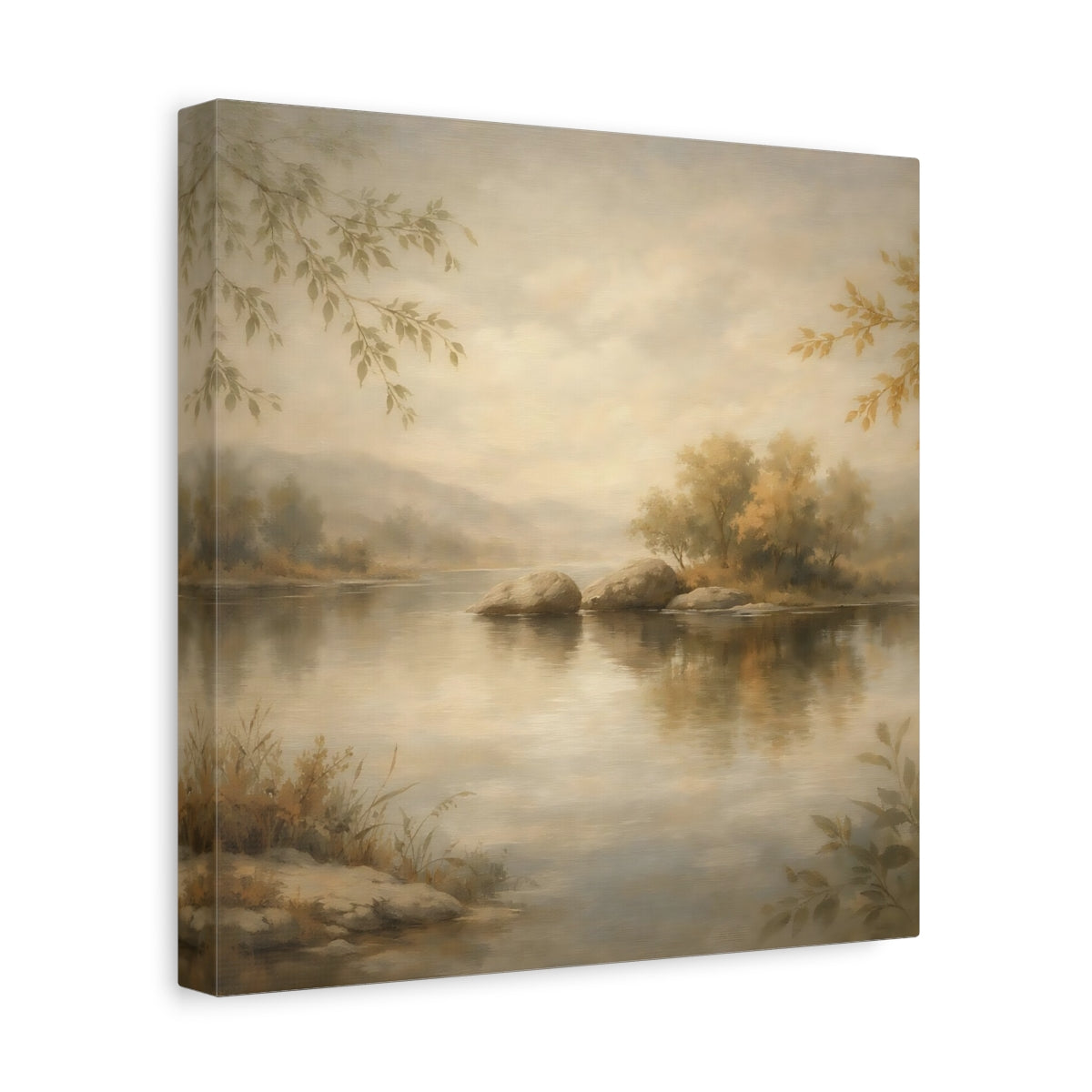 Side Mockup 8. Nature River Landscape Muted Landscape shown as stretched canvas wall art