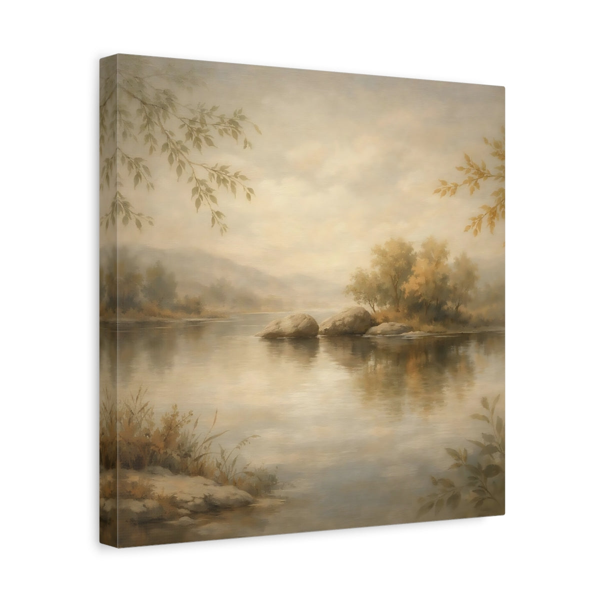 Side Mockup 7. Nature River Landscape Muted Landscape shown as stretched canvas wall art