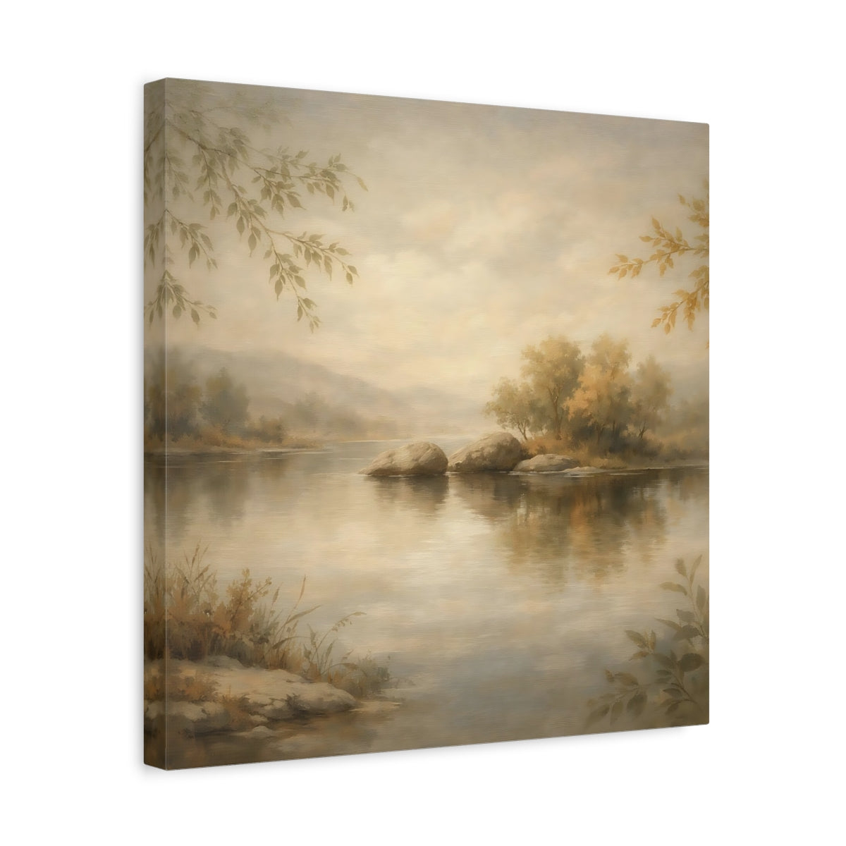 Side Mockup 6. Nature River Landscape Muted Landscape shown as stretched canvas wall art