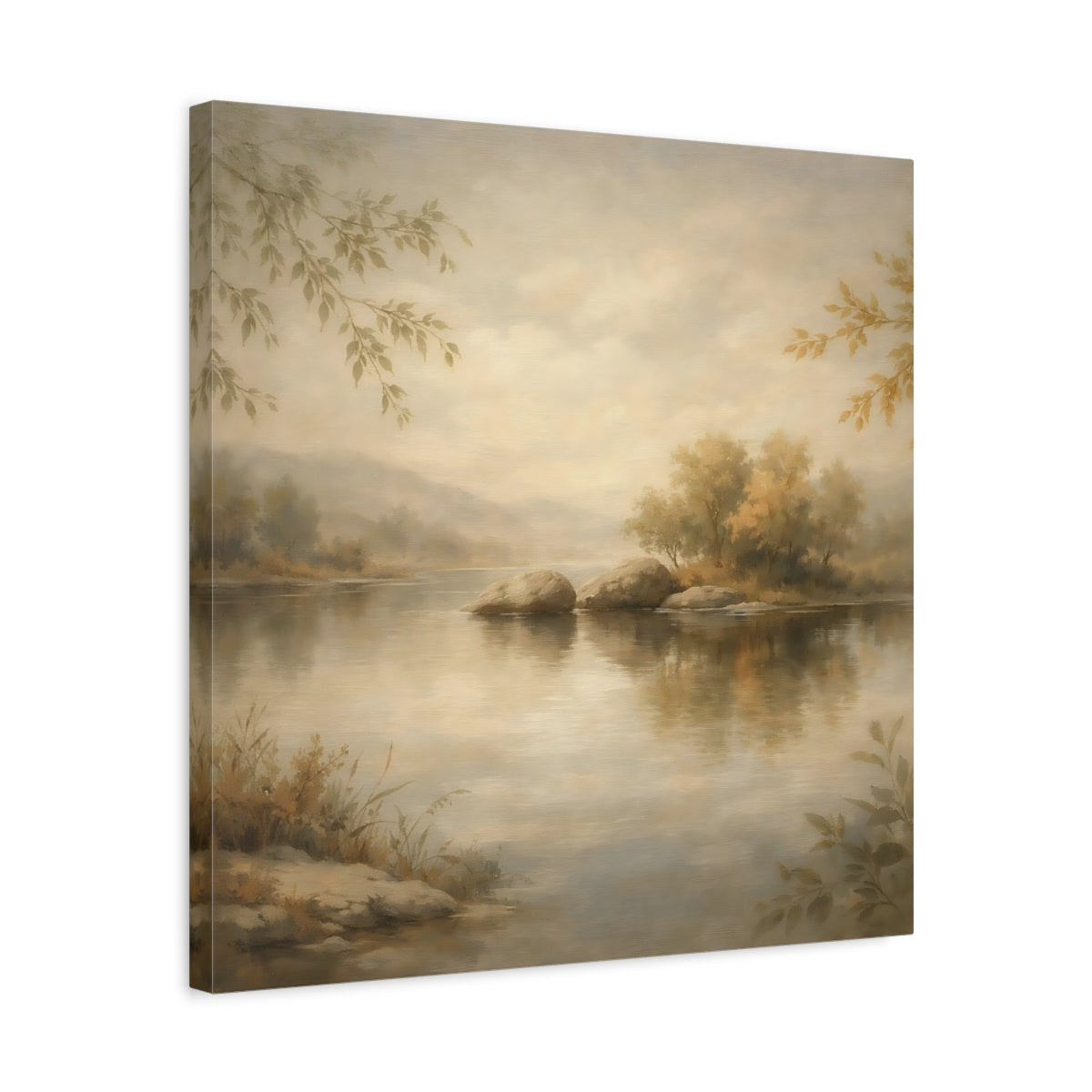 Side Mockup 5. Nature River Landscape Muted Landscape shown as stretched canvas wall art