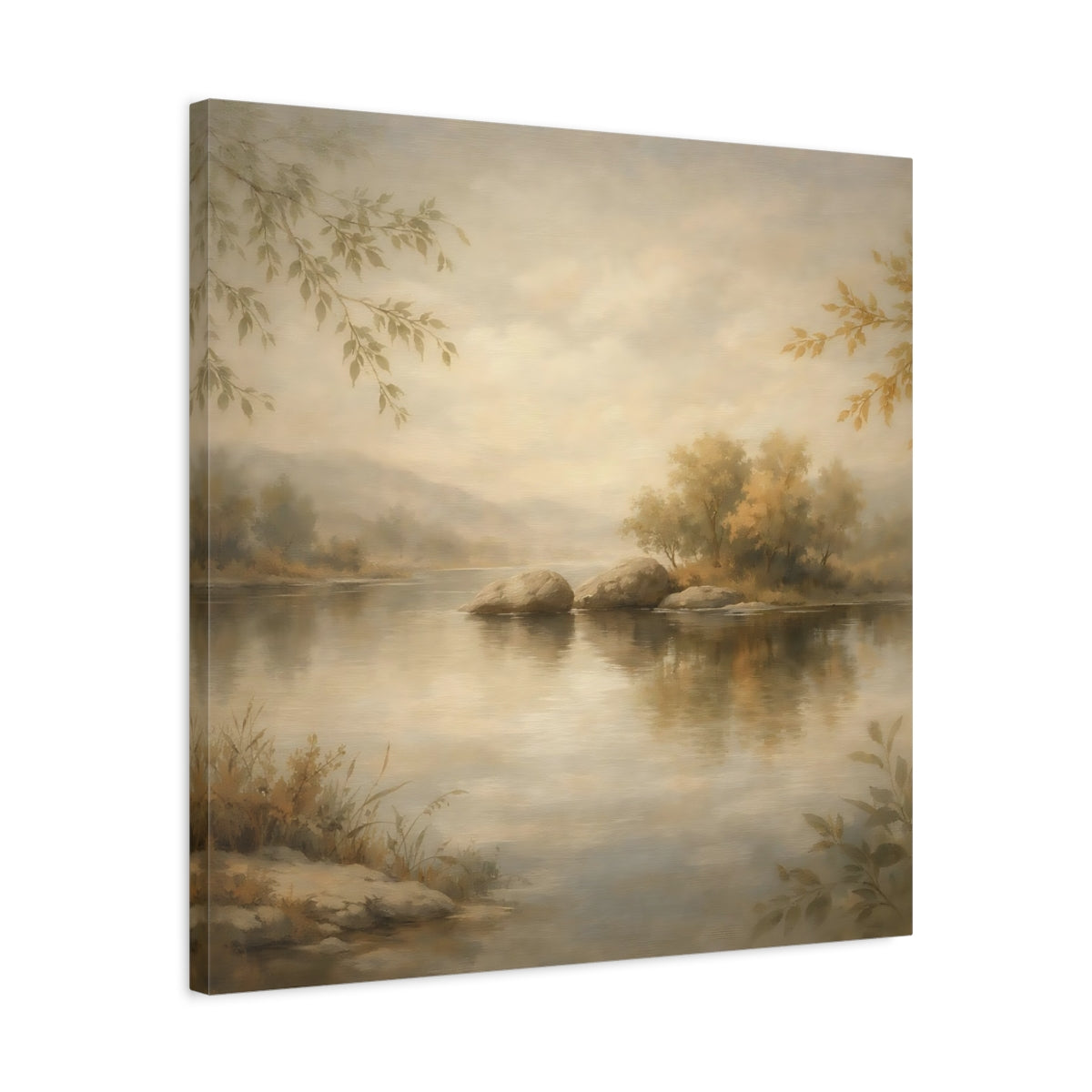 Side Mockup 4. Nature River Landscape Muted Landscape shown as stretched canvas wall art