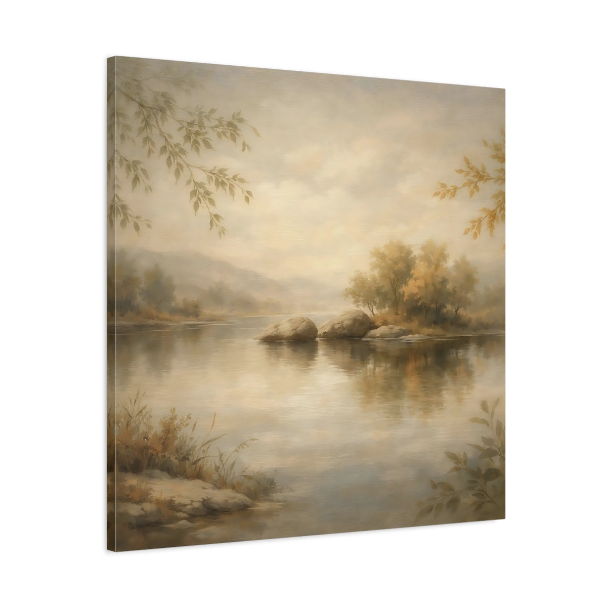 Side Mockup 3. Nature River Landscape Muted Landscape shown as stretched canvas wall art
