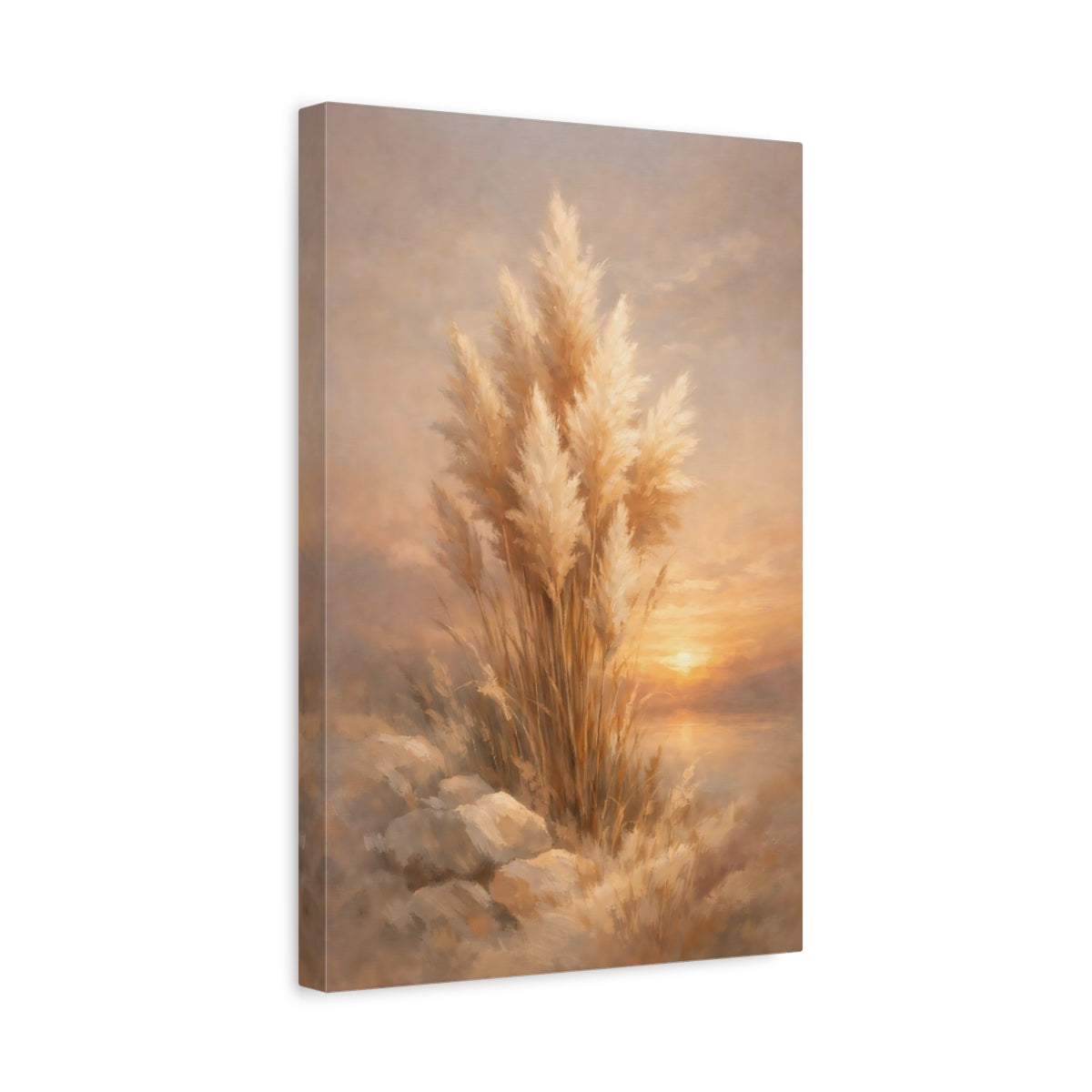 Side Mockup 4. Nature Pampas Grass Golden Pampas shown as stretched canvas wall art