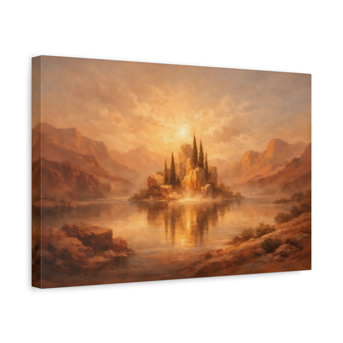 Side Mockup 4. Dreamscape Terracotta Accent High Contrast shown as stretched canvas wall art