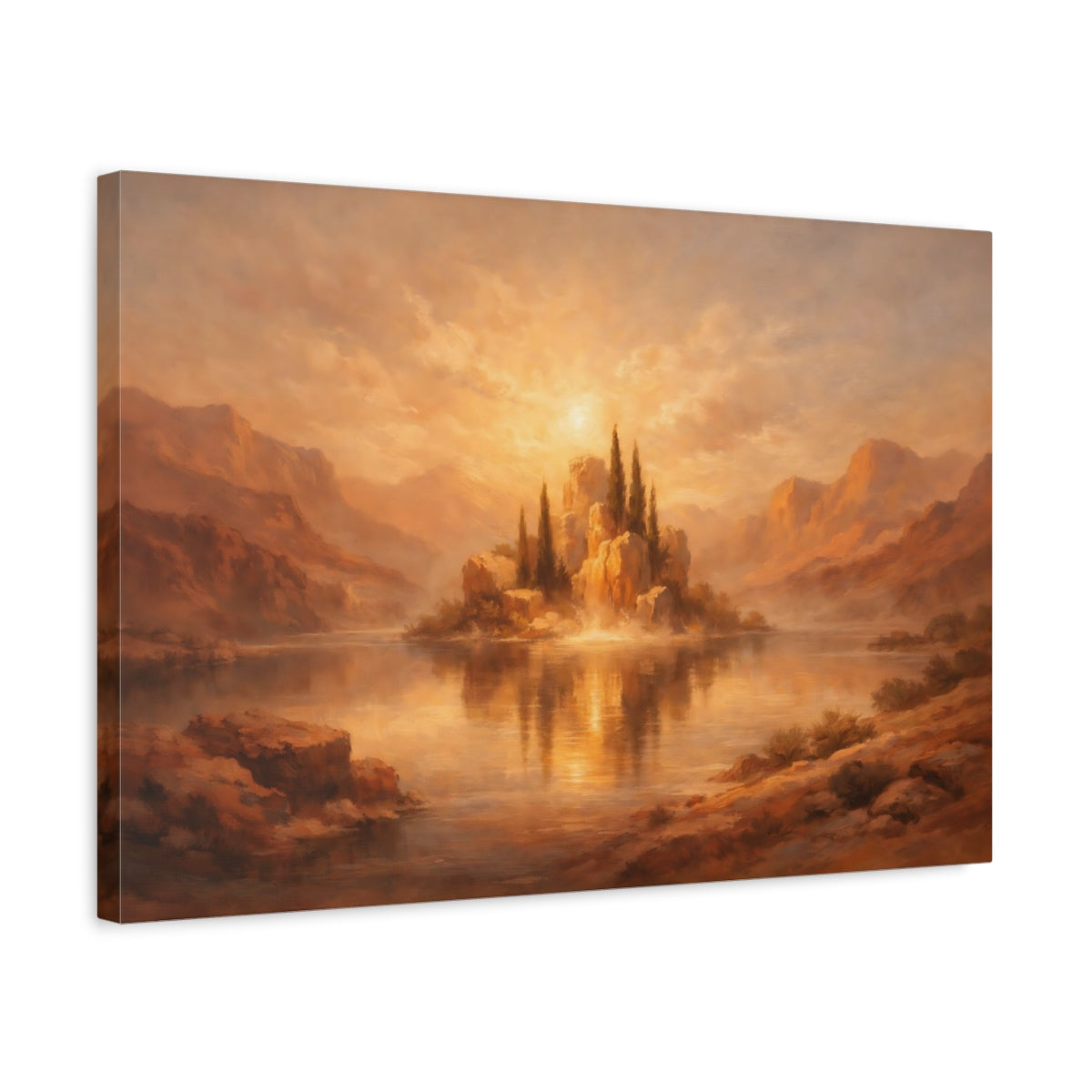 Side Mockup 3. Dreamscape Terracotta Accent High Contrast shown as stretched canvas wall art