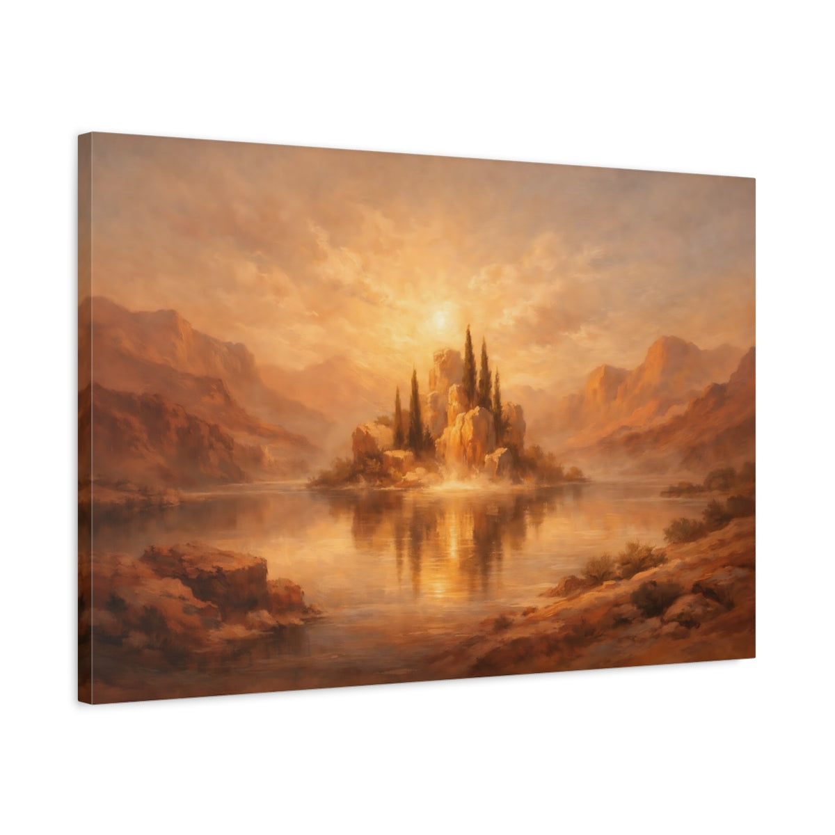 Side Mockup 2. Dreamscape Terracotta Accent High Contrast shown as stretched canvas wall art