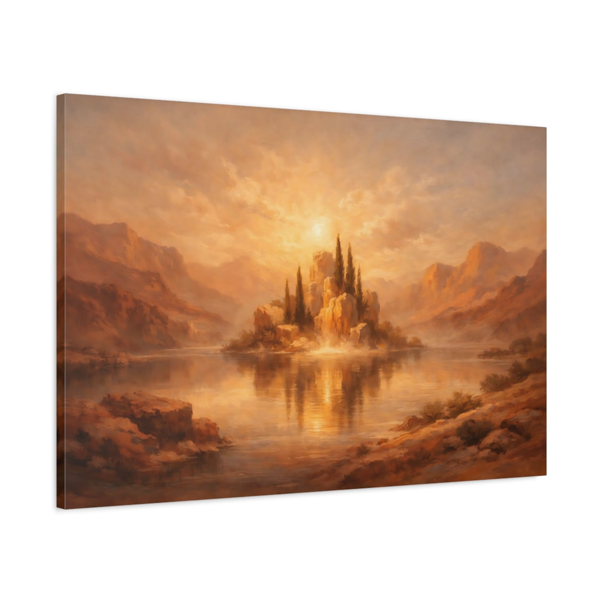 Side Mockup 1. Dreamscape Terracotta Accent High Contrast shown as stretched canvas wall art
