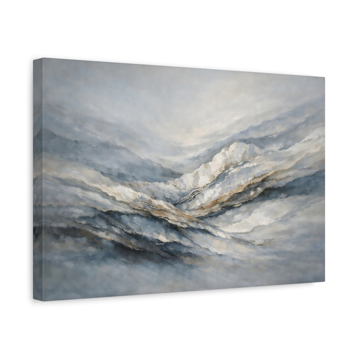 Side Mockup 4. Nature Abstract Mountains Blue Grey Brown shown as stretched canvas wall art