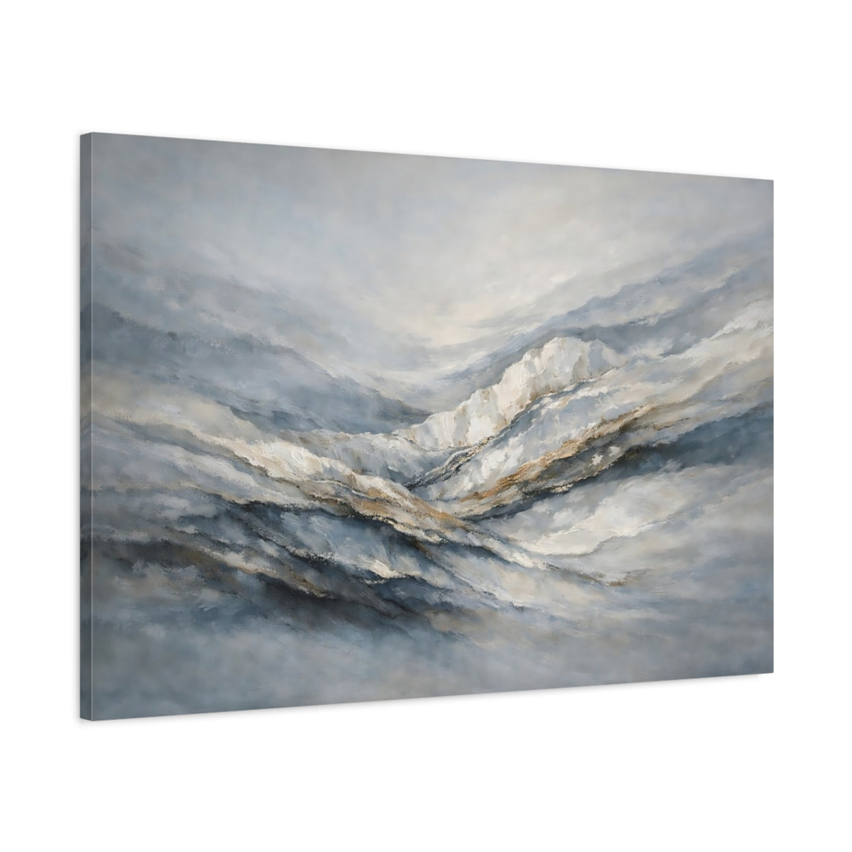 Side Mockup 1. Nature Abstract Mountains Blue Grey Brown shown as stretched canvas wall art