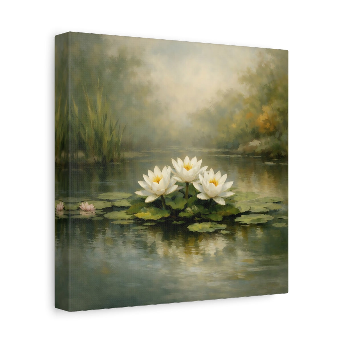 Side Mockup 9. Nature Water Lilies White Water Lilies shown as stretched canvas wall art