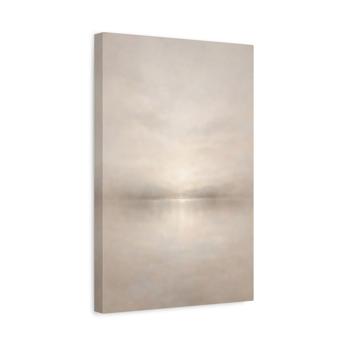 Side Mockup 4. Nature Misty Lake Soft Beige shown as stretched canvas wall art