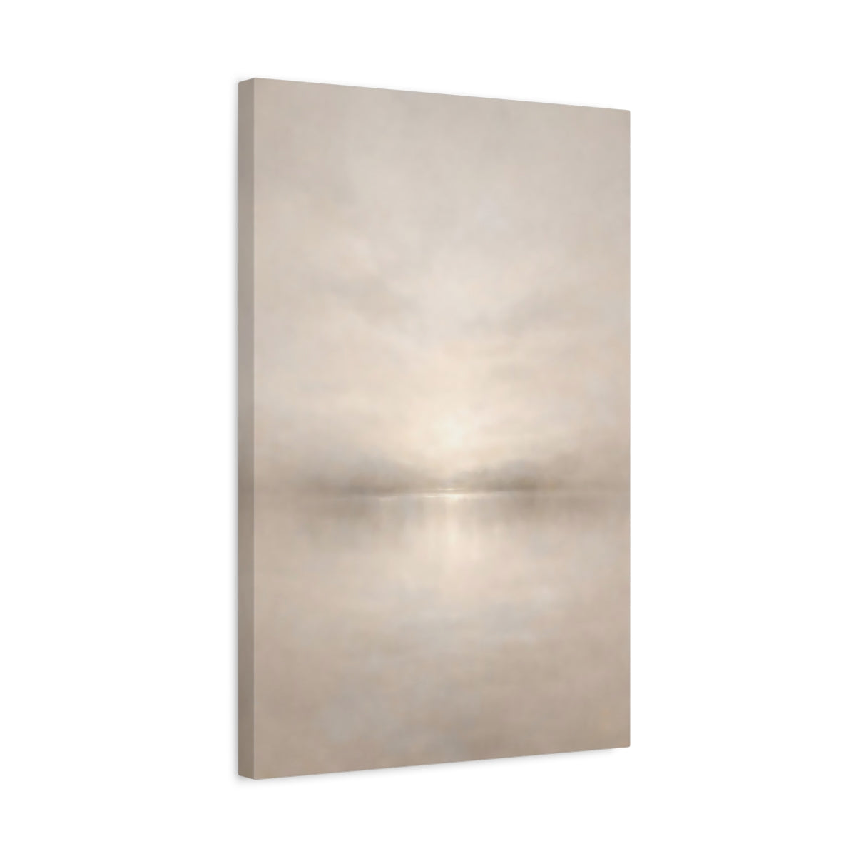 Side Mockup 3. Nature Misty Lake Soft Beige shown as stretched canvas wall art