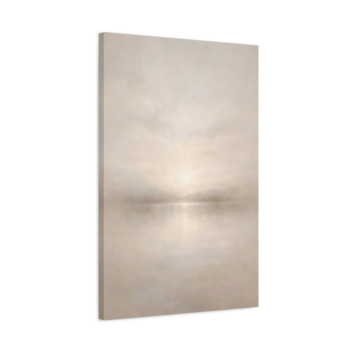 Side Mockup 2. Nature Misty Lake Soft Beige shown as stretched canvas wall art