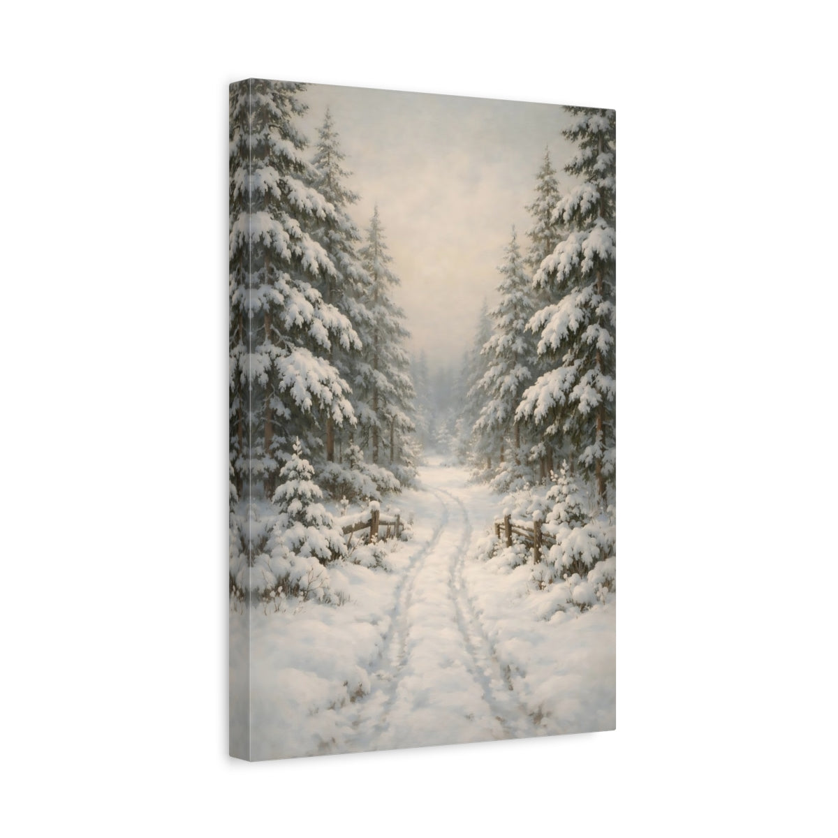 Side Mockup 4. Nature Winter Forest White Winter Landscape shown as stretched canvas wall art