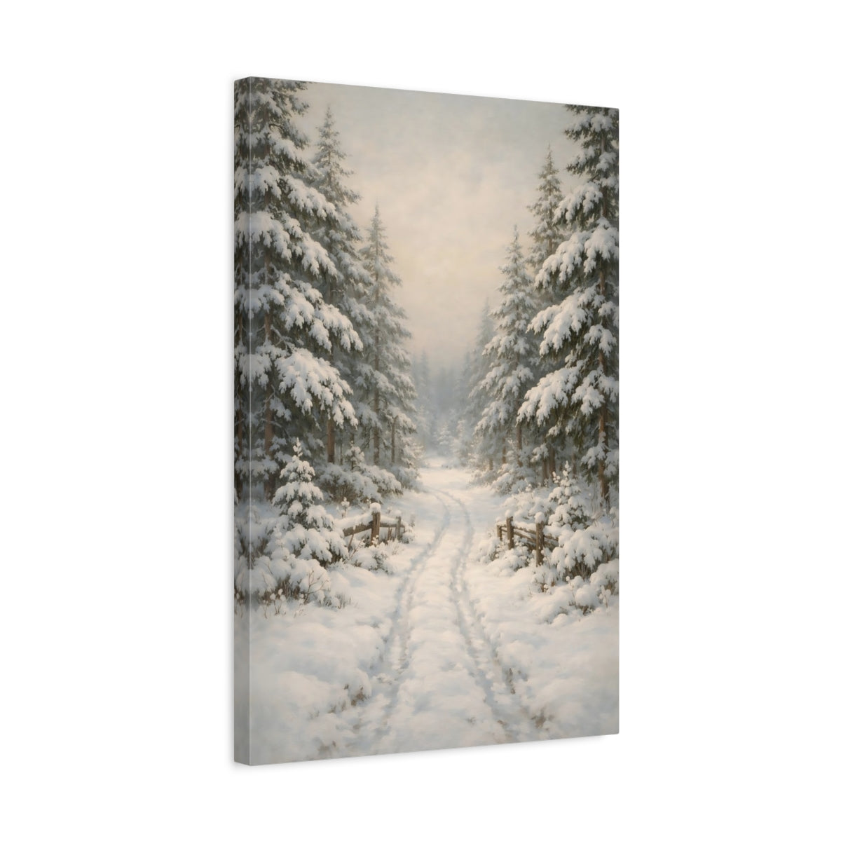 Side Mockup 3. Nature Winter Forest White Winter Landscape shown as stretched canvas wall art