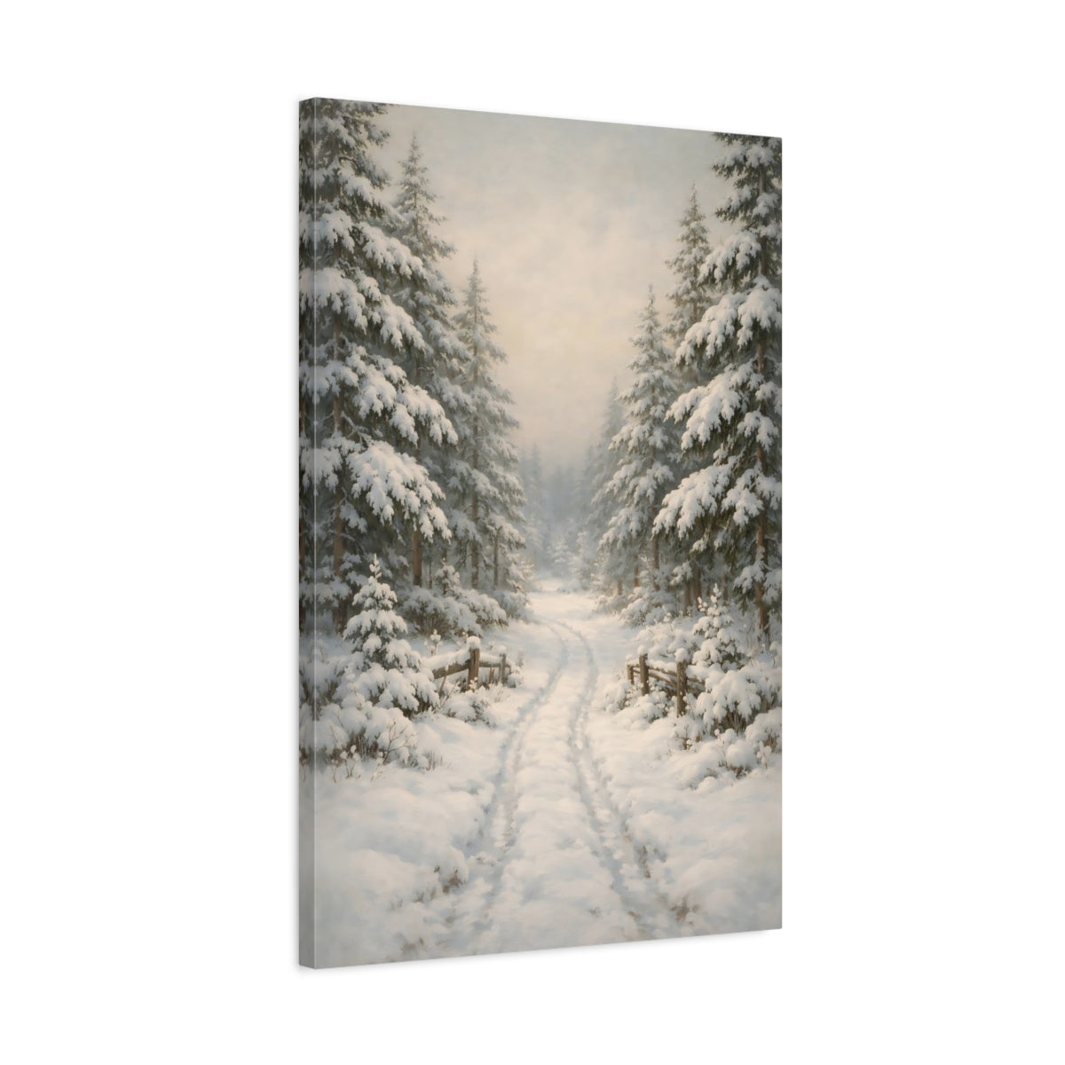 Side Mockup 2. Nature Winter Forest White Winter Landscape shown as stretched canvas wall art
