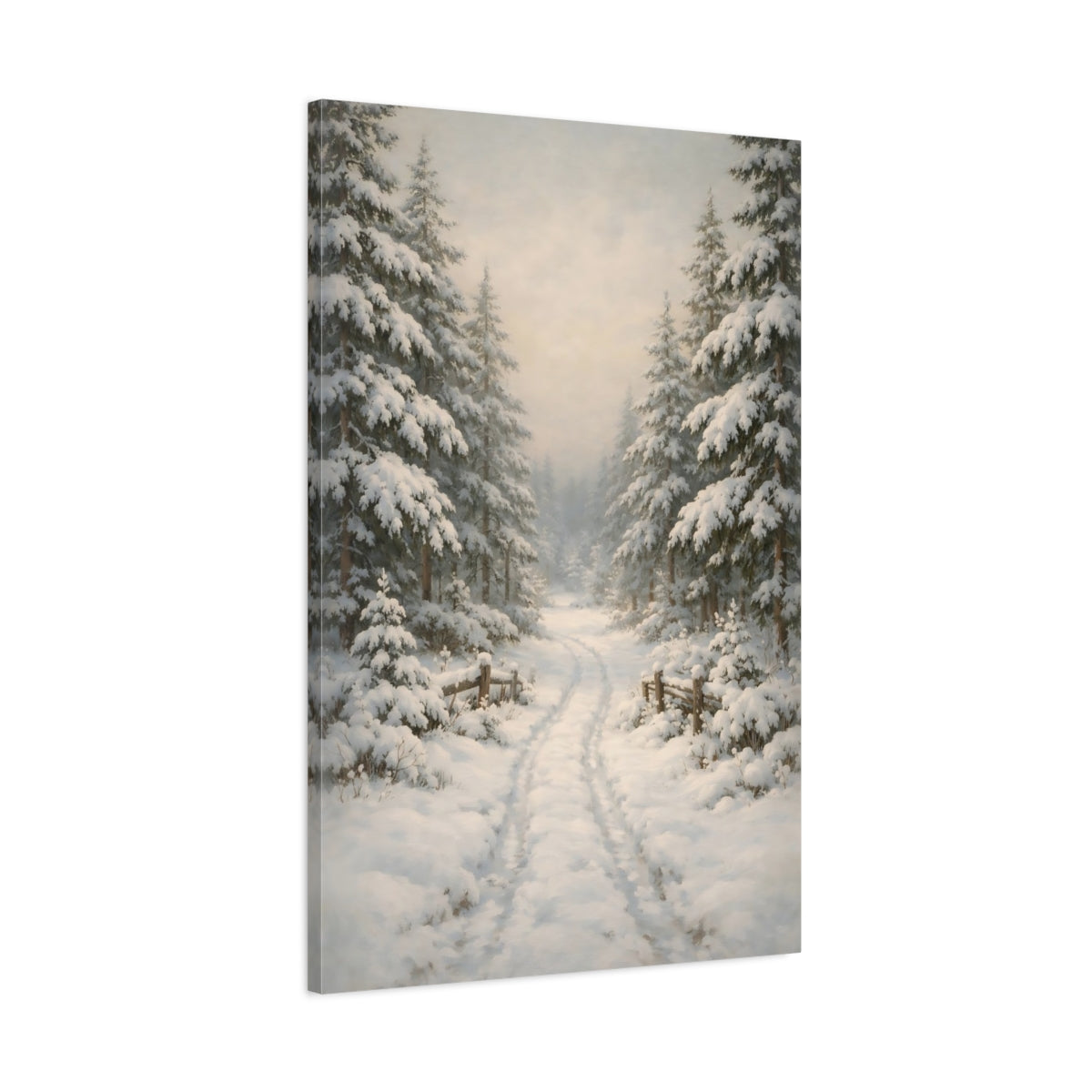 Side Mockup 1. Nature Winter Forest White Winter Landscape shown as stretched canvas wall art