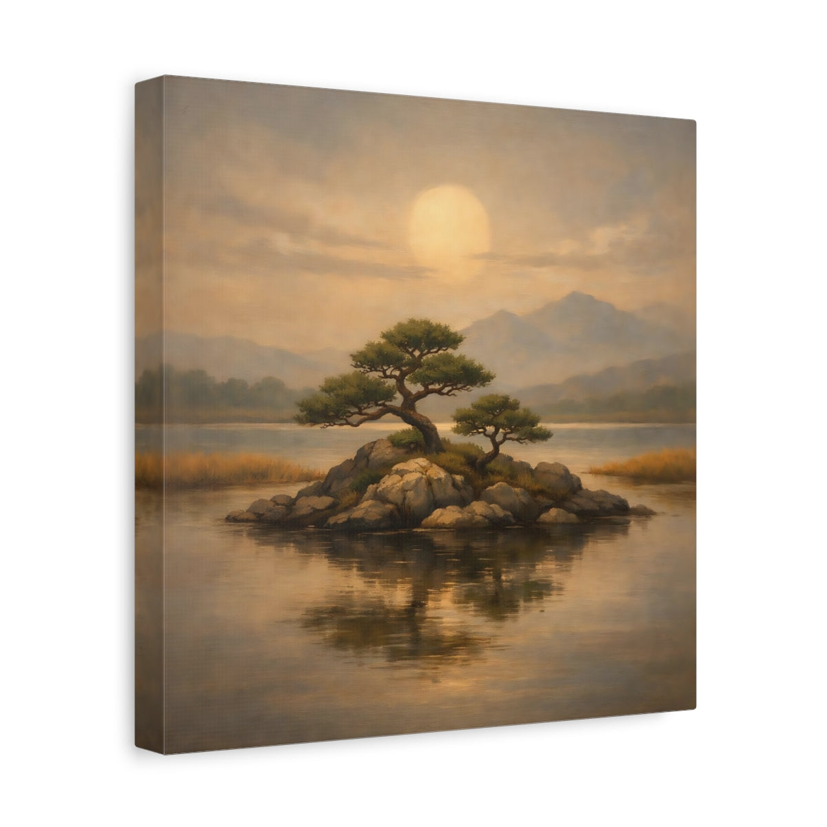 Side Mockup 8. Nature Island Trees Golden Landscape shown as stretched canvas wall art
