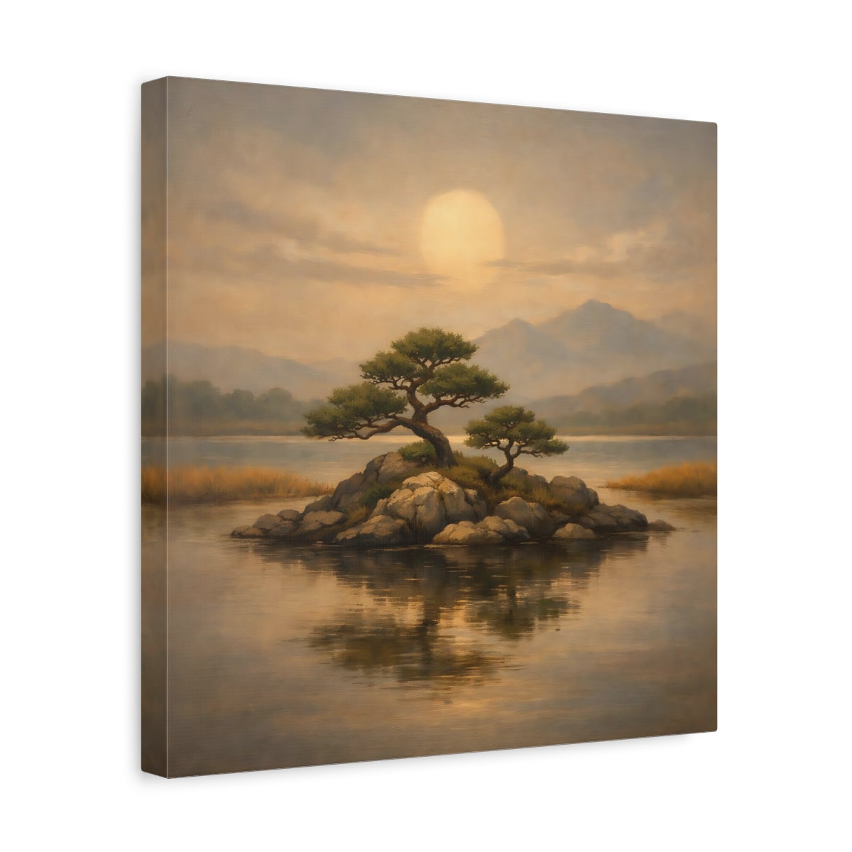 Side Mockup 7. Nature Island Trees Golden Landscape shown as stretched canvas wall art