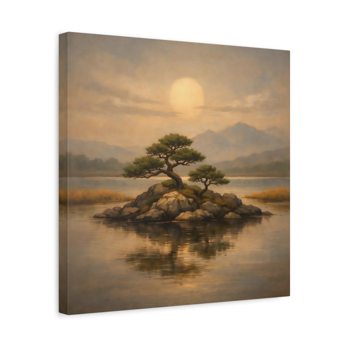 Side Mockup 6. Nature Island Trees Golden Landscape shown as stretched canvas wall art