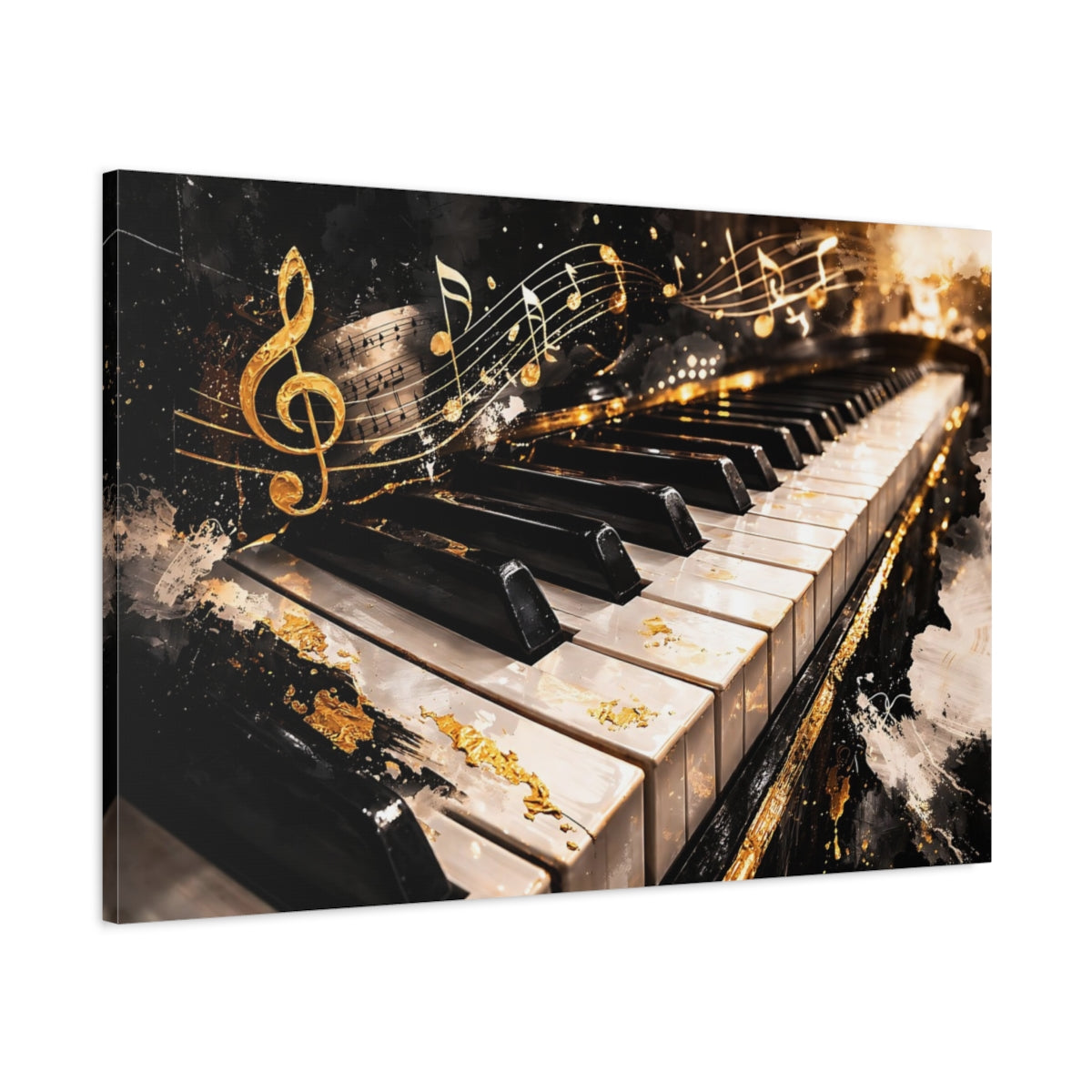 Musique abstraite noire et or pour piano - Impression sur toile murale